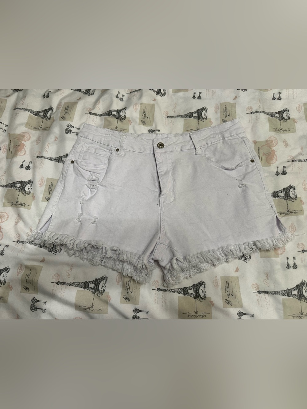 Women's White Frayed Hem Denim Shorts